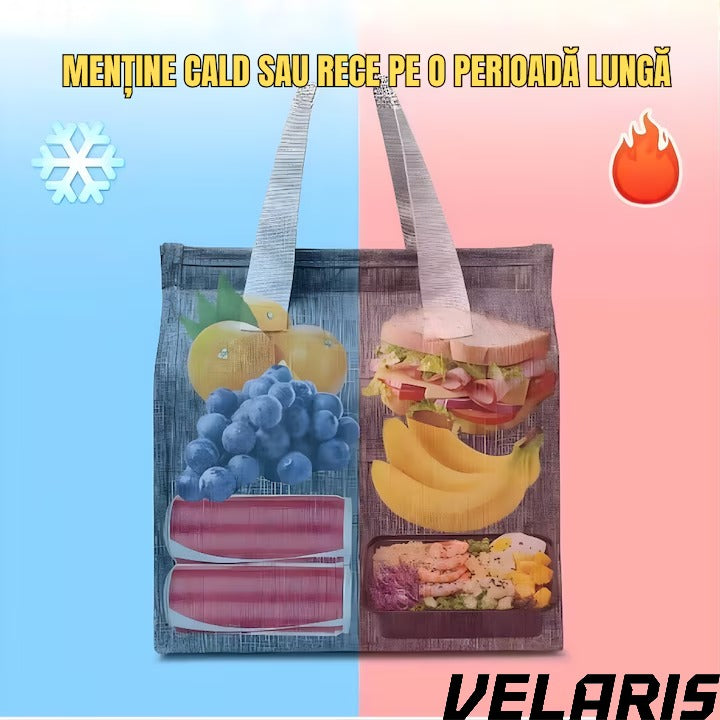 Geanta termoizolanta multifunctionala, pentru birou, picnic sau camping, 22.5x13x25.5 cm, material premium, design gri