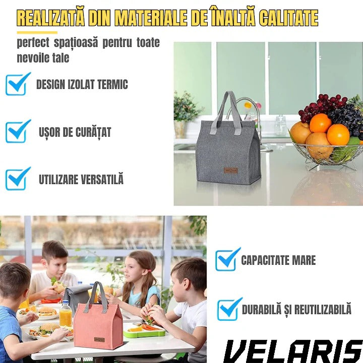 Geanta termoizolanta multifunctionala, pentru birou, picnic sau camping, 22.5x13x25.5 cm, material premium, design gri
