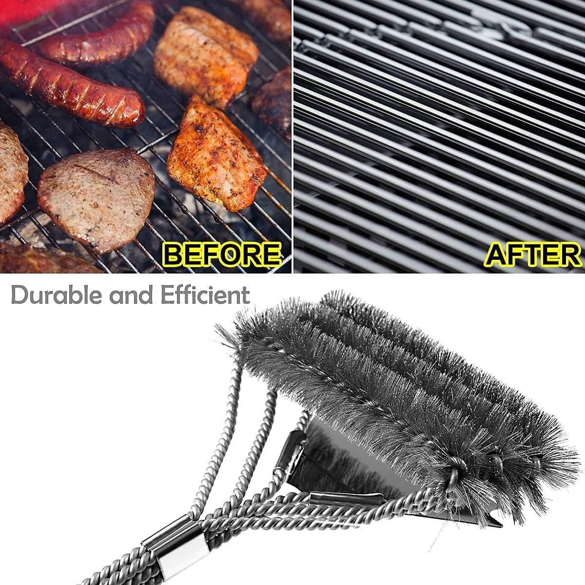 Perie grill din otel inoxidabil cu raschiator, 45x7x8 cm, sarma zincata