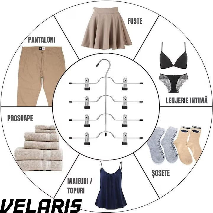 Umeraș pentru fuste și pantaloni, 4 niveluri, metal rezistent, economisire spațiu, 37,5x32,5 cm