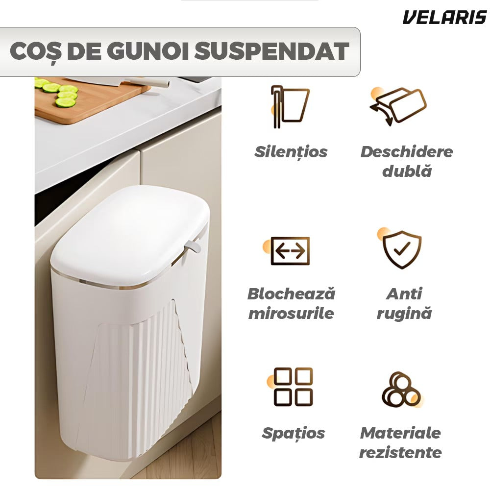 Coș de gunoi alb, 7 L, design modern, două moduri de deschidere