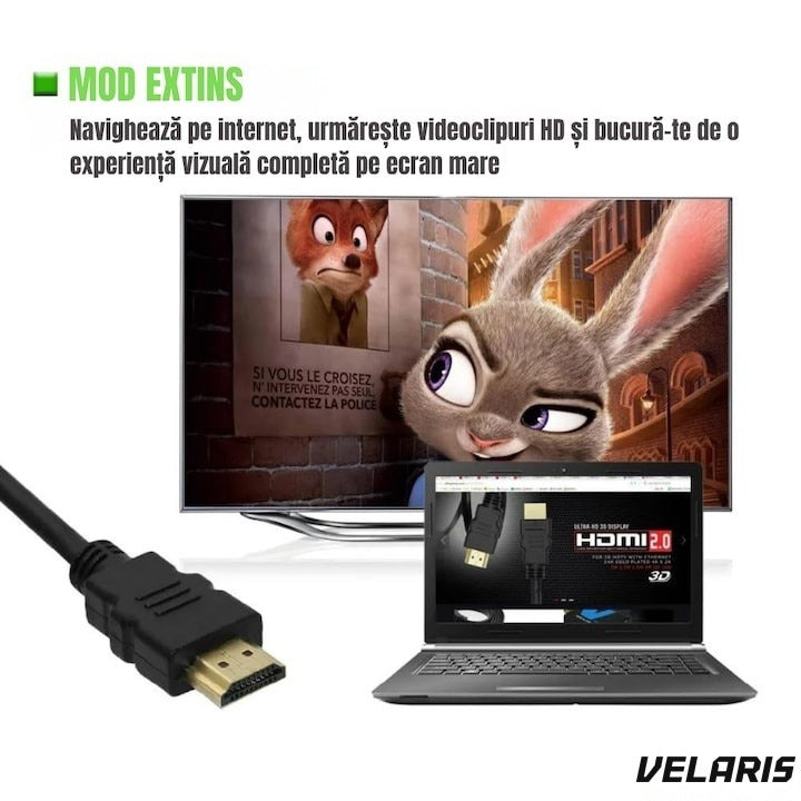 Cablu HDMI to HDMI, 1,8m, conectori aurii premium, 4K Ultra HD 60Hz, negru