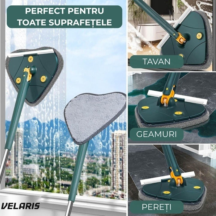 Mop în formă de inimă, cap rotativ 360°, telescopic 127 cm, Verde, cârpe microfibră