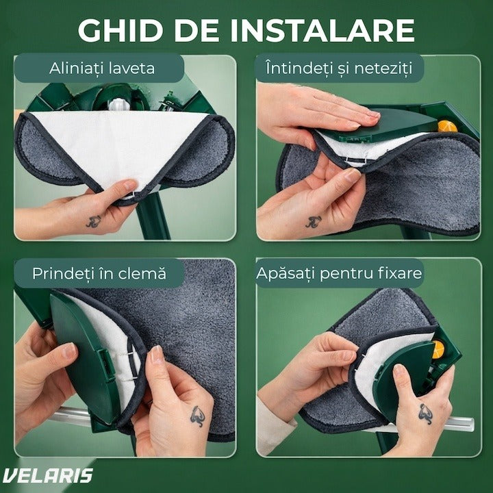 Mop în formă de inimă, cap rotativ 360°, telescopic 127 cm, Verde, cârpe microfibră