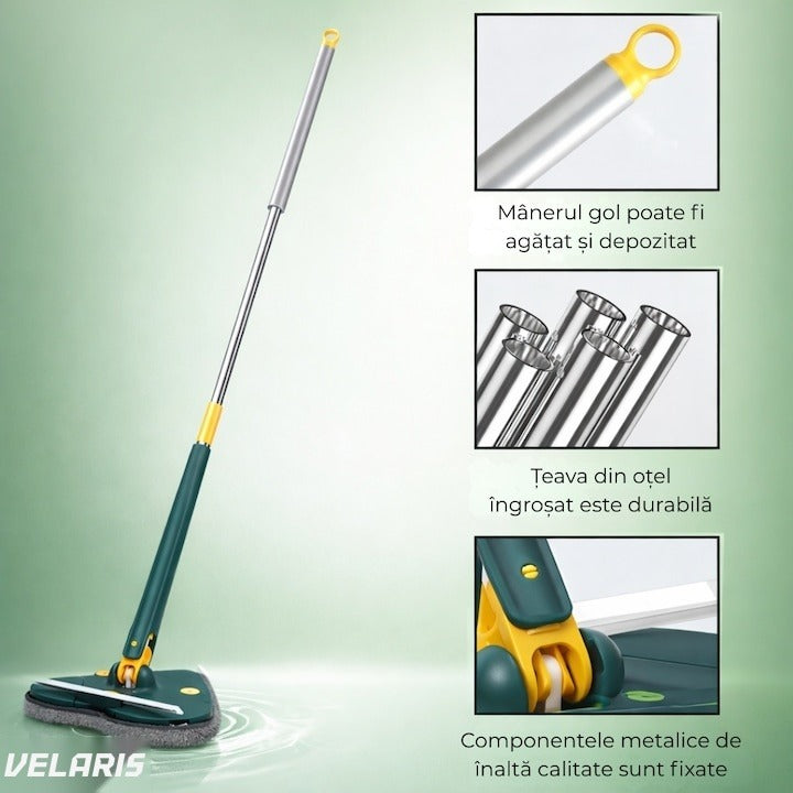 Mop în formă de inimă, cap rotativ 360°, telescopic 127 cm, Verde, cârpe microfibră