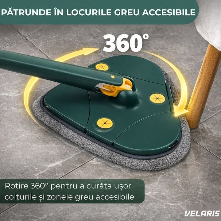 Mop în formă de inimă, cap rotativ 360°, telescopic 127 cm, Verde, cârpe microfibră