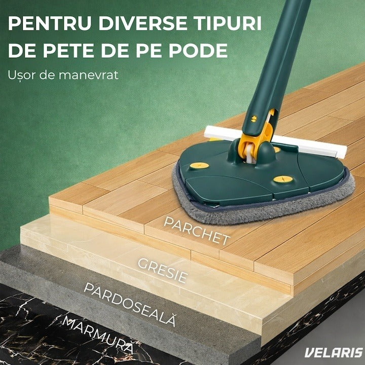 Mop în formă de inimă, cap rotativ 360°, telescopic 127 cm, Verde, cârpe microfibră