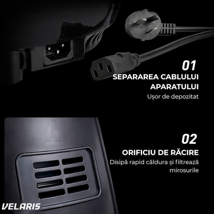 Friteuză cu aer cald, 6L, 2400W, 6 programe, filtru de aer integrat, ecran tactil, negru