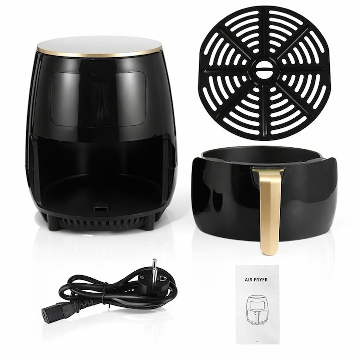 Friteuză cu aer cald, 6L, 2400W, 6 programe, filtru de aer integrat, ecran tactil, negru