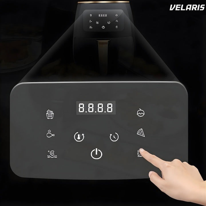 Friteuză cu aer cald, 6L, 2400W, 6 programe, filtru de aer integrat, ecran tactil, negru