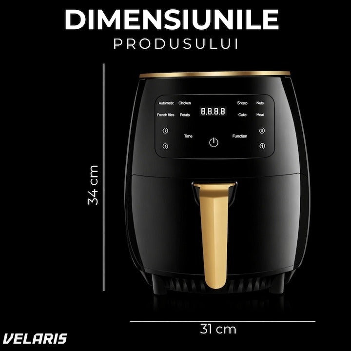 Friteuză cu aer cald, 6L, 2400W, 6 programe, filtru de aer integrat, ecran tactil, negru