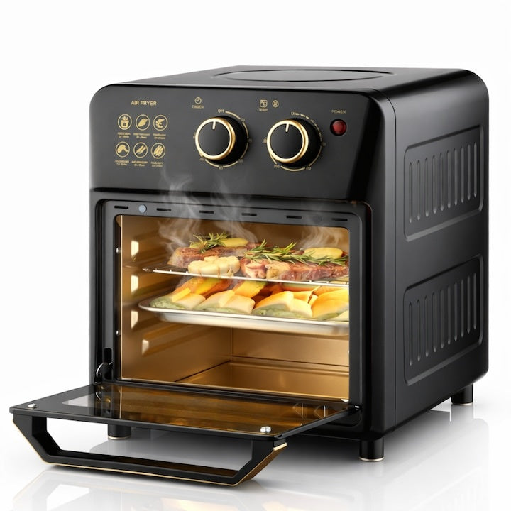 Cuptor electric cu friteuză cu aer cald, design retro, 12L, circulație aer 360°, funcție toaster