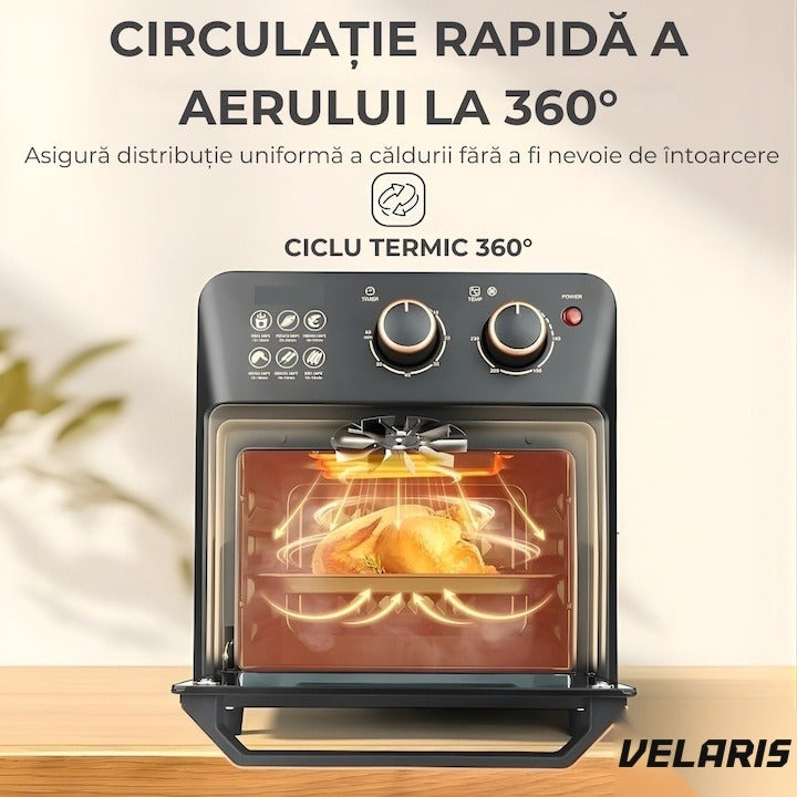 Cuptor electric cu friteuză cu aer cald, design retro, 12L, circulație aer 360°, funcție toaster