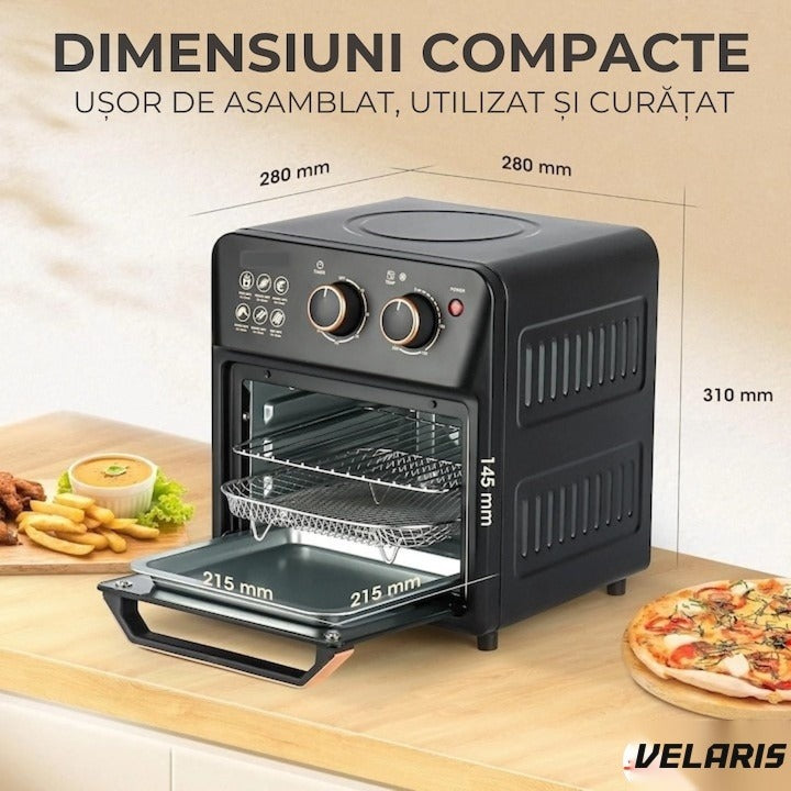 Cuptor electric cu friteuză cu aer cald, design retro, 12L, circulație aer 360°, funcție toaster
