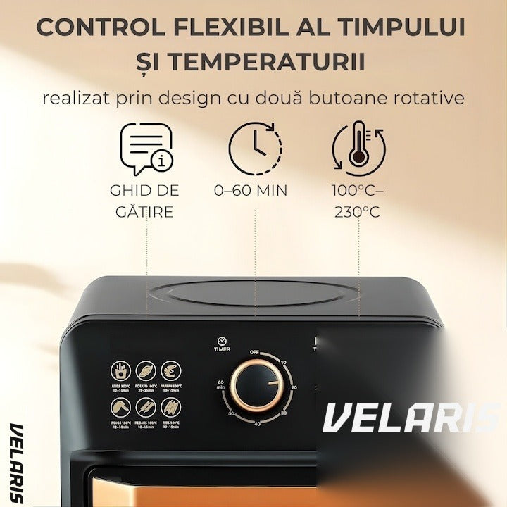 Cuptor electric cu friteuză cu aer cald, design retro, 12L, circulație aer 360°, funcție toaster