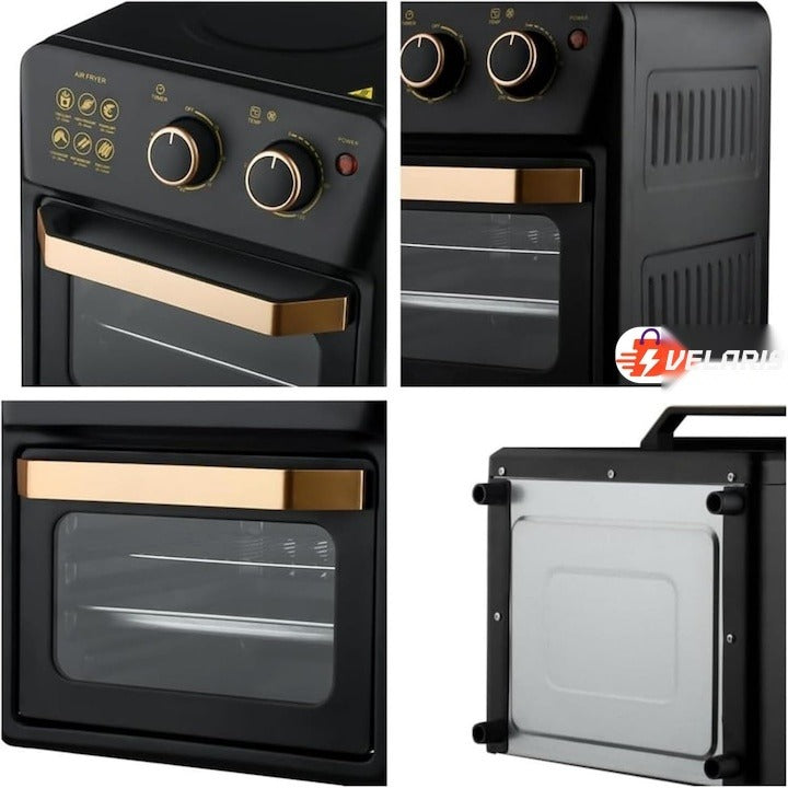 Cuptor electric cu friteuză cu aer cald, design retro, 12L, circulație aer 360°, funcție toaster