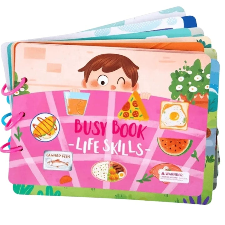 Carte cu imagini Busy Book Life Skills, 10 pagini cu autocolante, educativă, 3+ ani