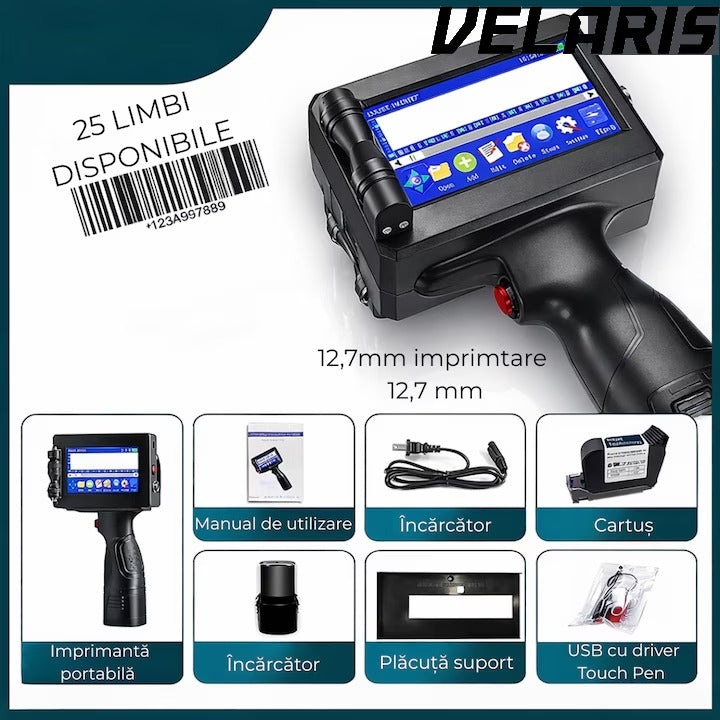 Imprimanta termica portabila, wireless, 12.7 mm, cerneala HP originala, coduri QR, coduri de bare, date variabile, multifunctionala