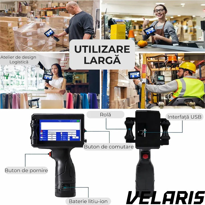 Imprimanta termica portabila, wireless, 12.7 mm, cerneala HP originala, coduri QR, coduri de bare, date variabile, multifunctionala
