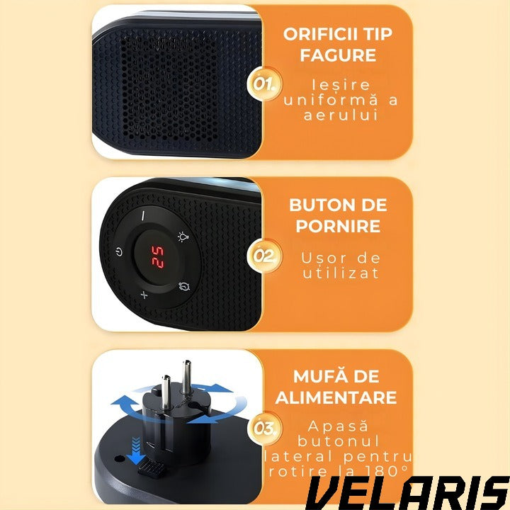 Incalzitor electric Compact 500W, rotire 180°, afisaj LED, telecomanda, protectie supraincalzire, pentru spatii mici