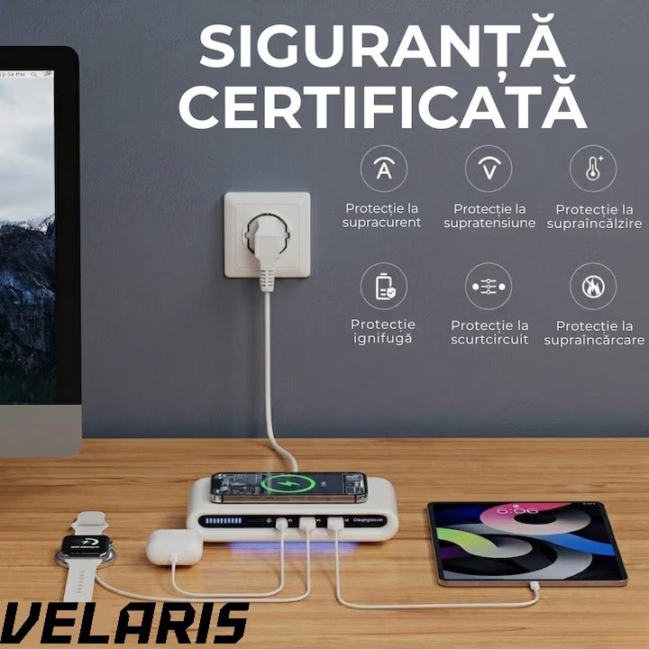 Incarcator fara fir 4 in 1 cu conectare USB-C si 2 sloturi USB