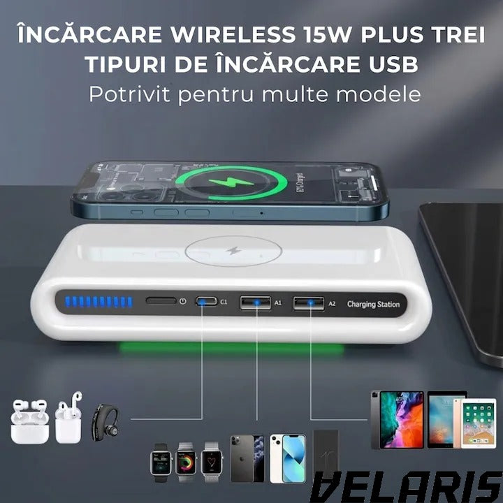 Incarcator fara fir 4 in 1 cu conectare USB-C si 2 sloturi USB