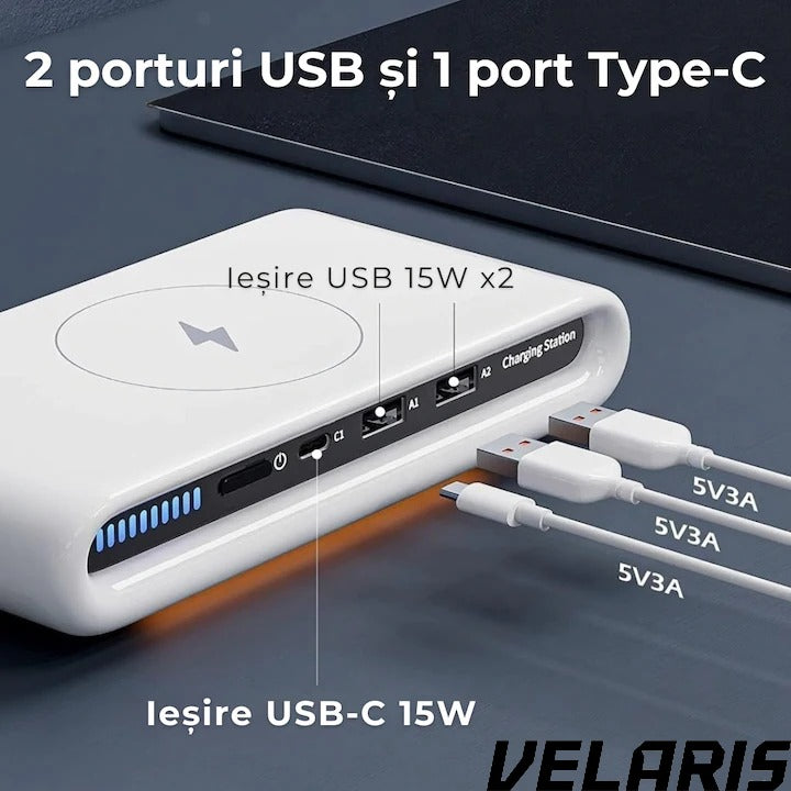 Incarcator fara fir 4 in 1 cu conectare USB-C si 2 sloturi USB
