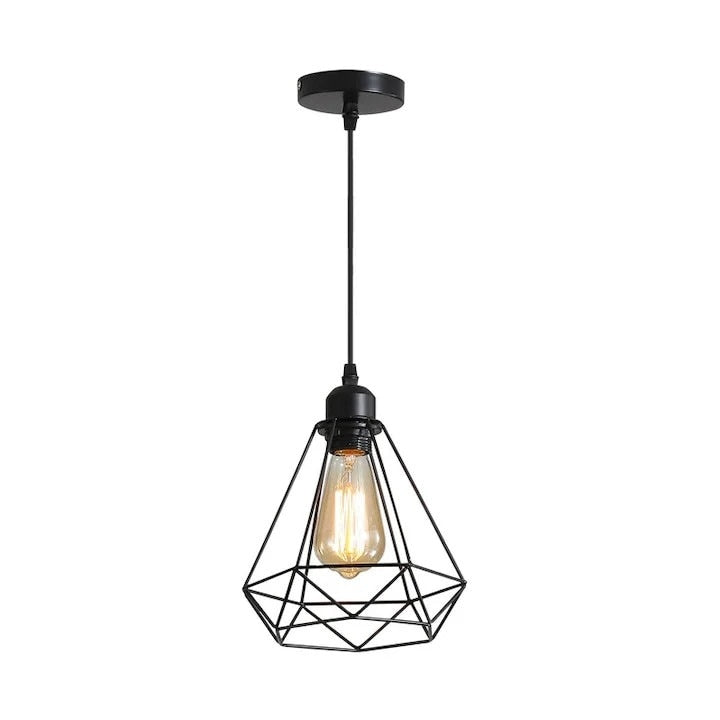Pendul industrial LED E27, negru mat, 20 x 25 cm, suspensie loft