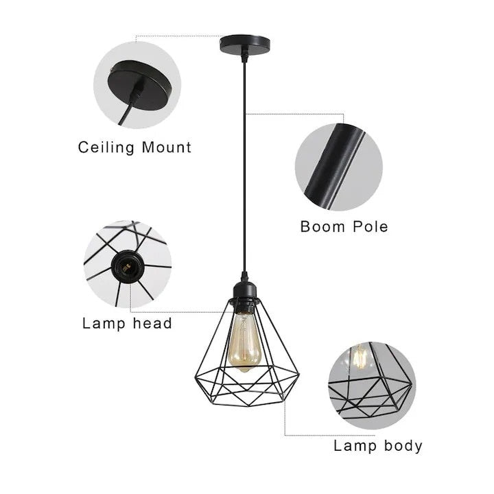 Pendul industrial LED E27, negru mat, 20 x 25 cm, suspensie loft