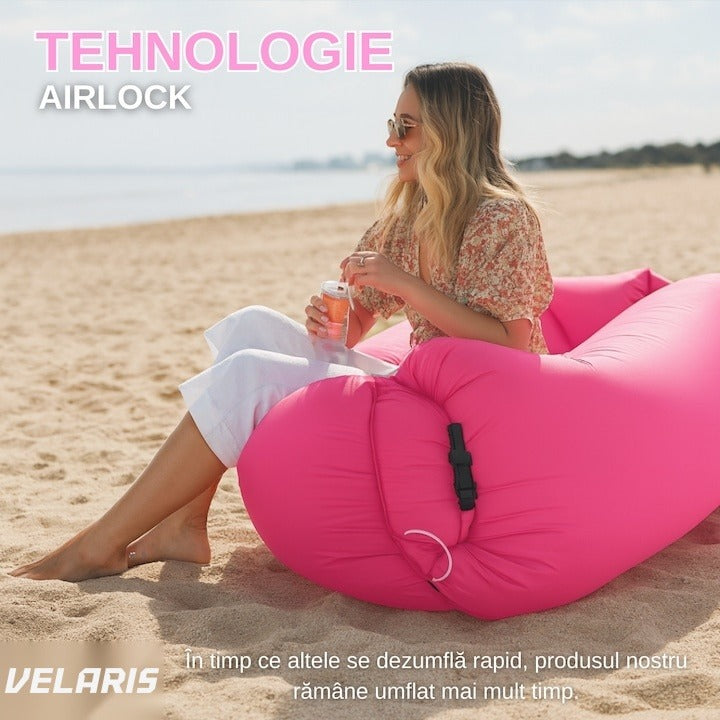 Canapea gonflabilă Air Sofa Cloudy, design Lamzac, umflare fără pompă, pentru exterior, roz