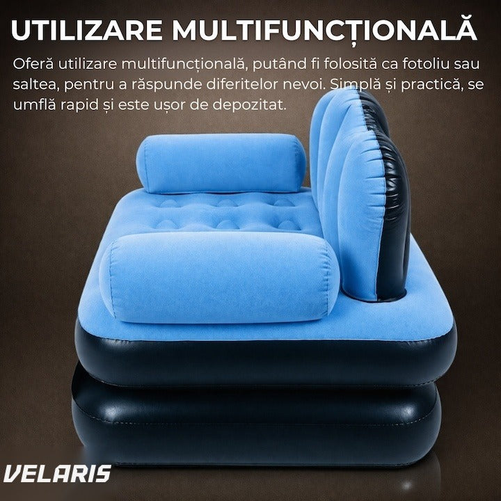 Fotoliu gonflabil XL 2 în 1 portabil, interior și exterior, design ergonomic, 100x88x90 cm, albastru