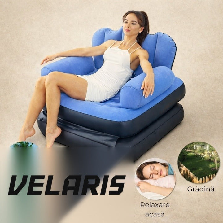 Fotoliu gonflabil XL 2 în 1 portabil, interior și exterior, design ergonomic, 100x88x90 cm, albastru
