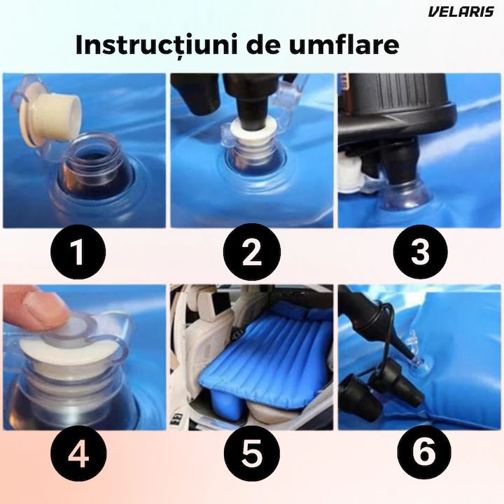 Saltea gonflabilă auto pentru bancheta din spate, cu perne și suport, camping, călătorii, gri