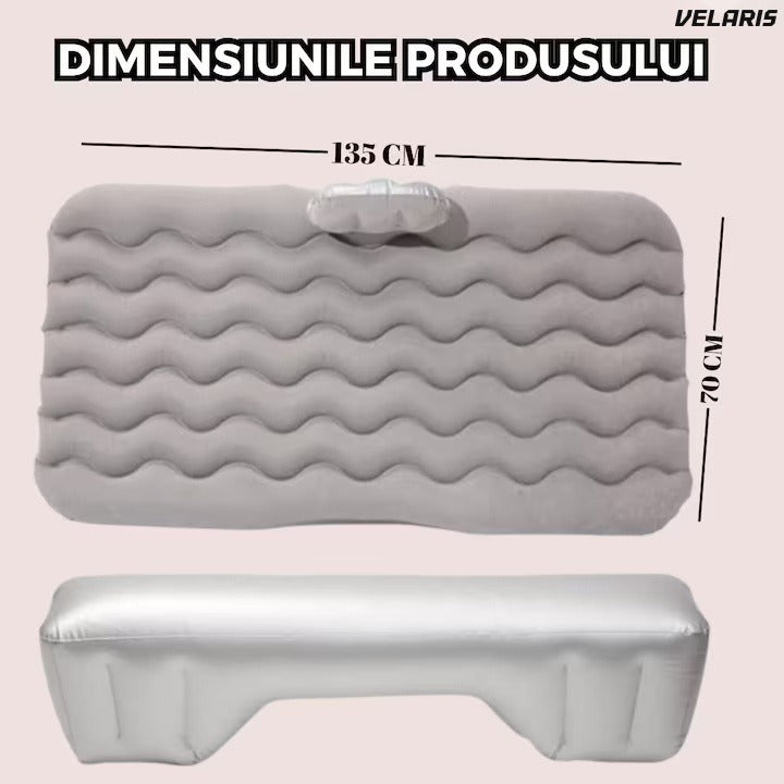 Saltea gonflabilă auto pentru bancheta din spate, cu perne și suport, camping, călătorii, gri