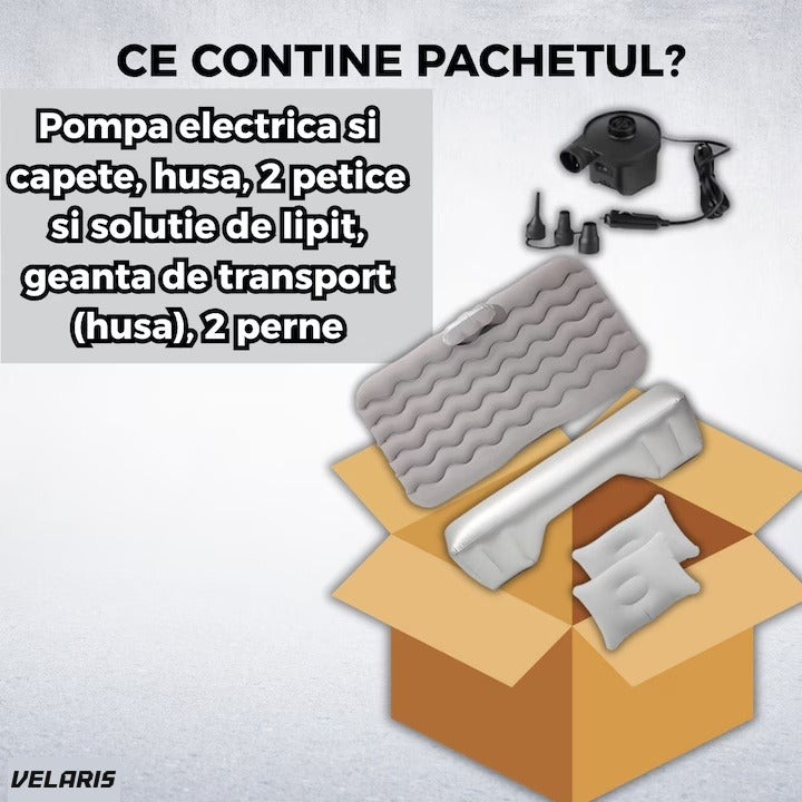 Saltea gonflabilă auto pentru bancheta din spate, cu perne și suport, camping, călătorii, gri