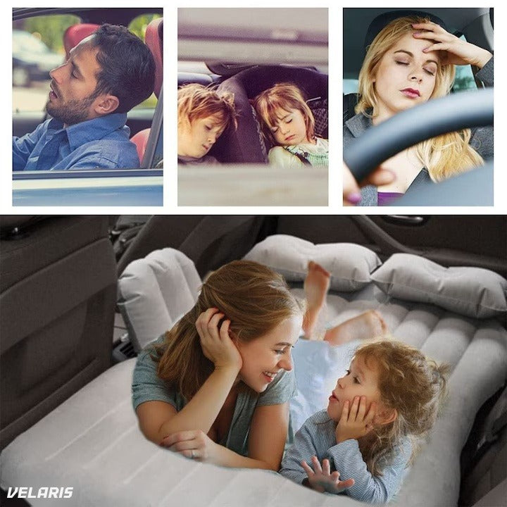 Saltea gonflabilă auto pentru bancheta din spate, cu perne și suport, camping, călătorii, gri