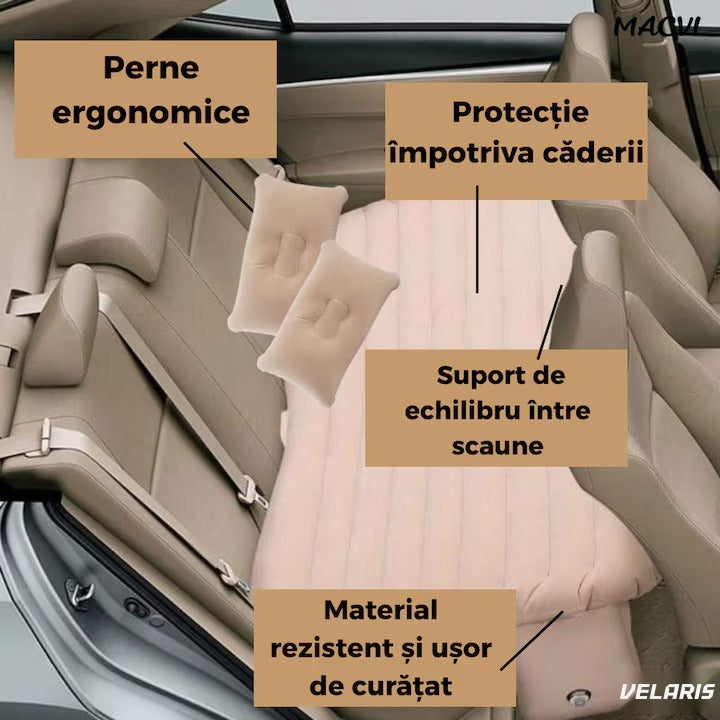 Saltea gonflabilă pentru mașină cu perne și suport central, bej