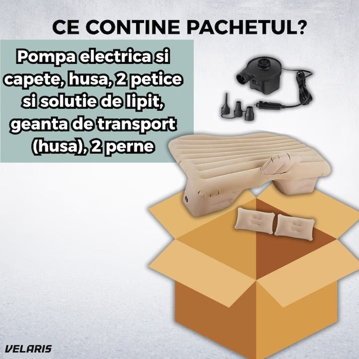 Saltea gonflabilă pentru mașină cu perne și suport central, bej