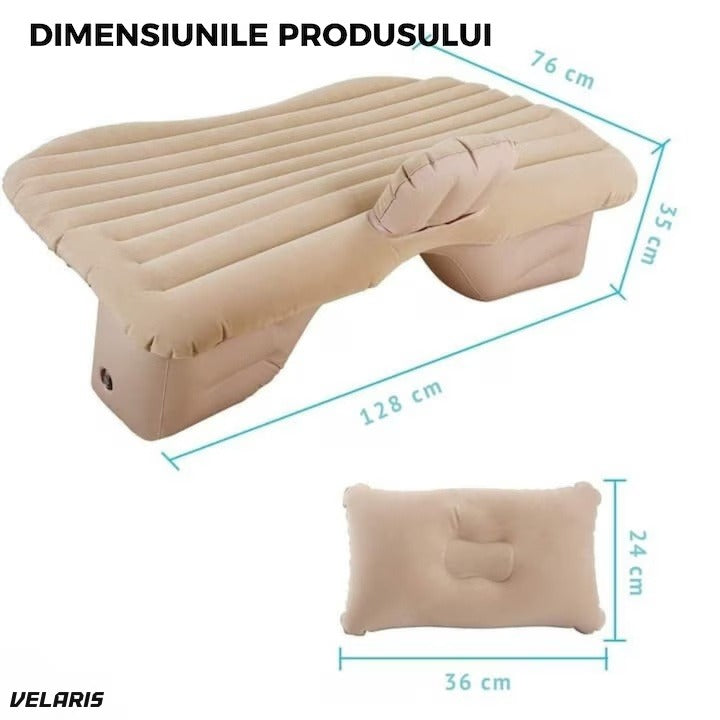 Saltea gonflabilă pentru mașină cu perne și suport central, bej