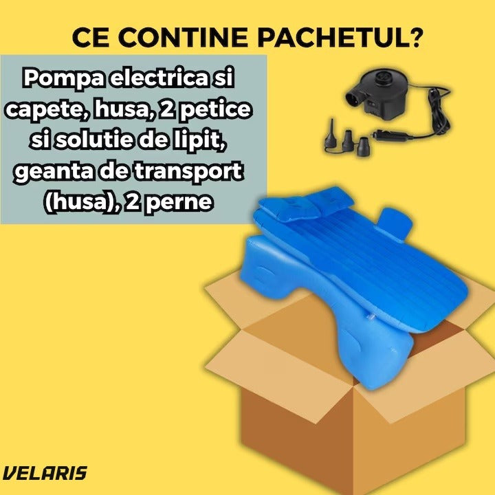 Saltea auto gonflabilă cu perne și suport de echilibru, pentru bancheta spate, camping, albastru