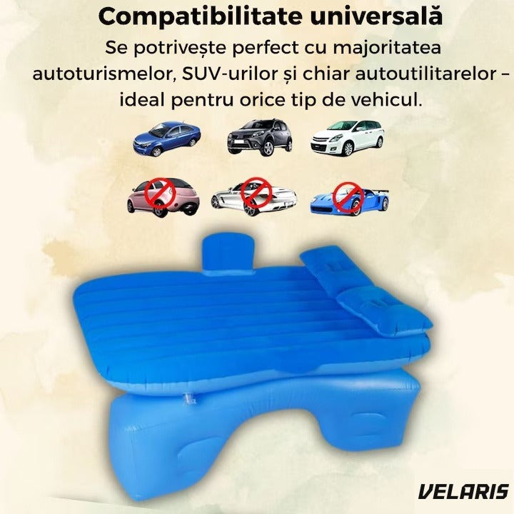 Saltea auto gonflabilă cu perne și suport de echilibru, pentru bancheta spate, camping, albastru