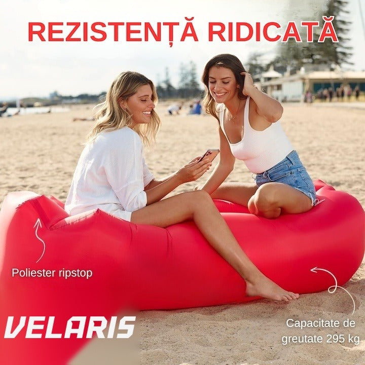 Saltea gonflabilă tip șezlong Lazybag, umflare fără pompă, plajă/picnic/camping, rucsac inclus, 190 x 70 cm, roșu