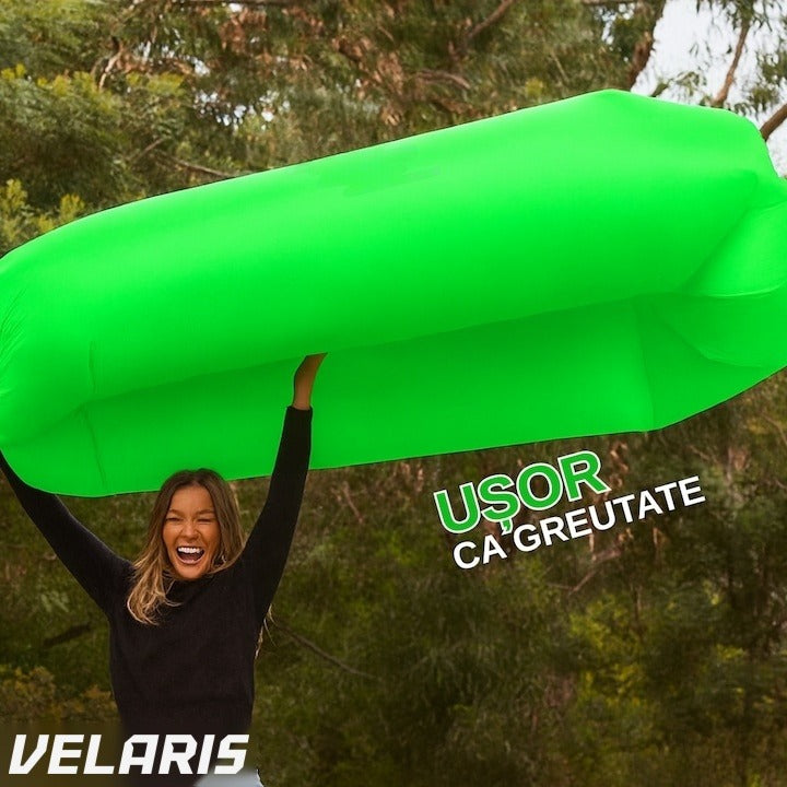 Saltea gonflabilă tip șezlong Lazybag, umflare fără pompă, plajă/picnic/camping, rucsac inclus, 190 x 70 cm, verde