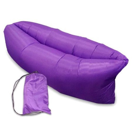Saltea gonflabilă tip Lazybag, umflare fără pompă, 190x70 cm, rucsac inclus, mov