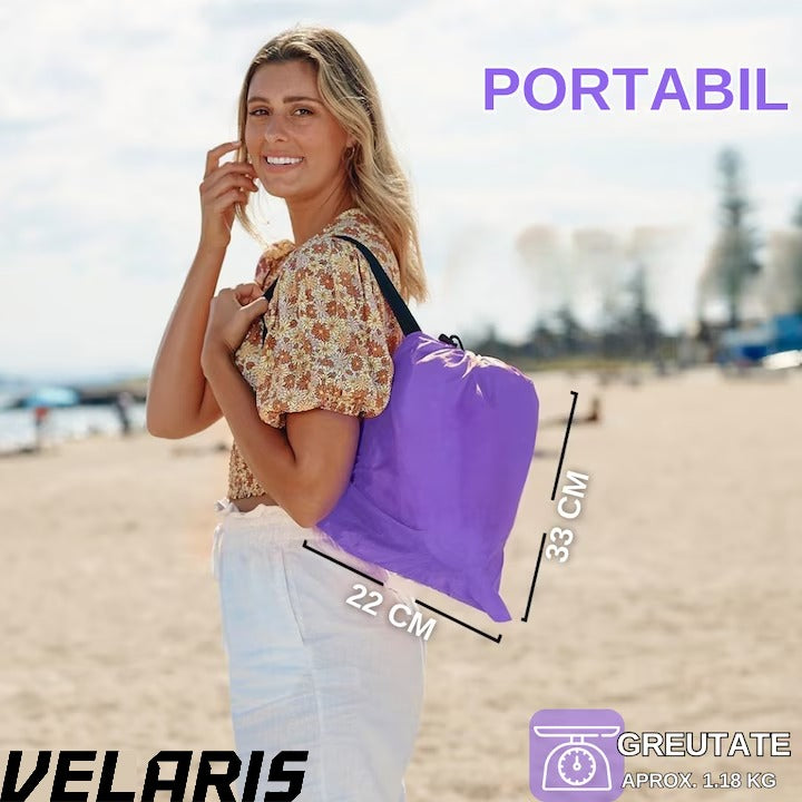 Saltea gonflabilă tip Lazybag, umflare fără pompă, 190x70 cm, rucsac inclus, mov