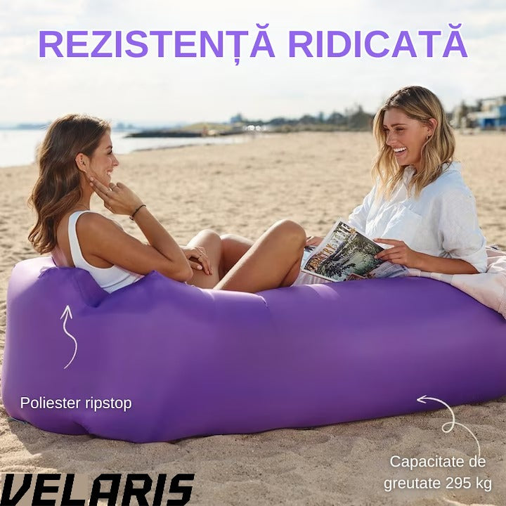Saltea gonflabilă tip Lazybag, umflare fără pompă, 190x70 cm, rucsac inclus, mov