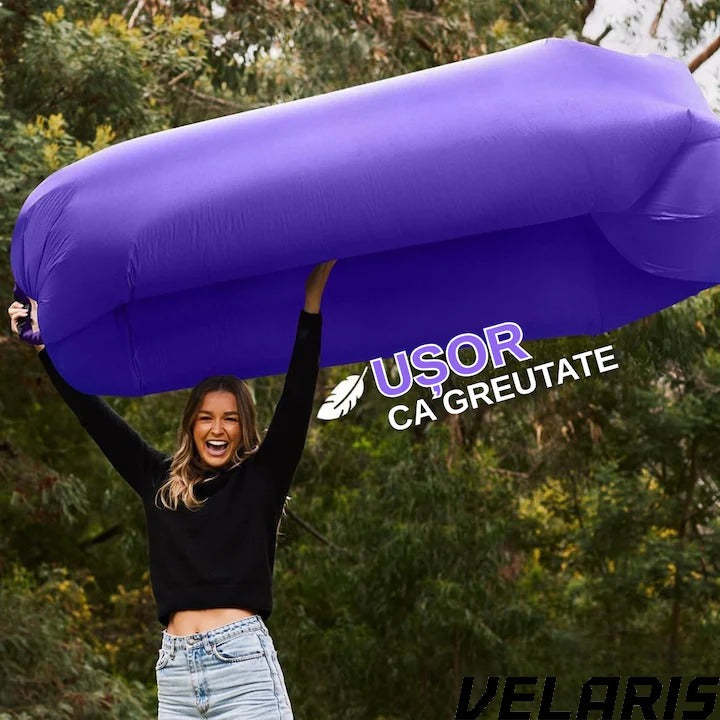 Saltea gonflabilă tip Lazybag, umflare fără pompă, 190x70 cm, rucsac inclus, mov