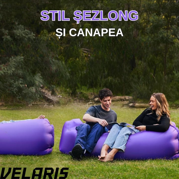 Saltea gonflabilă tip Lazybag, umflare fără pompă, 190x70 cm, rucsac inclus, mov