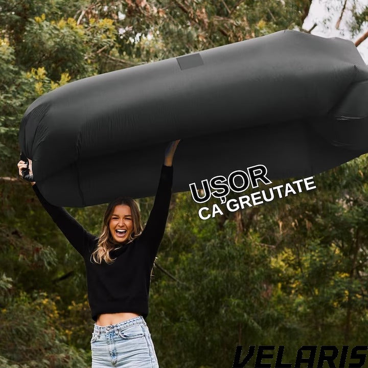 Saltea gonflabilă tip șezlong Lazybag, umflare fără pompă, plajă/picnic/camping, rucsac inclus, 190 x 70 cm, negru