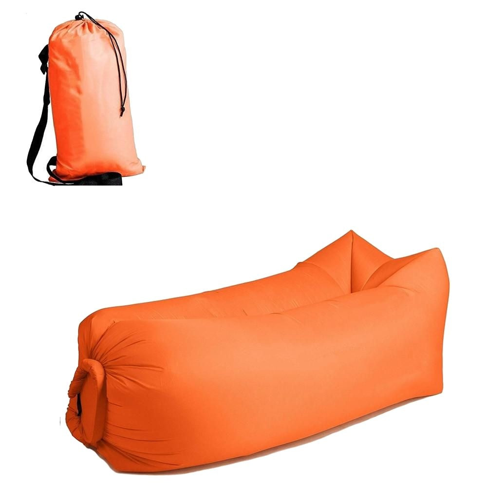 Saltea gonflabilă tip șezlong Lazybag, umflare fără pompă, plajă/picnic/camping, rucsac inclus, 190 x 70 cm, portocaliu